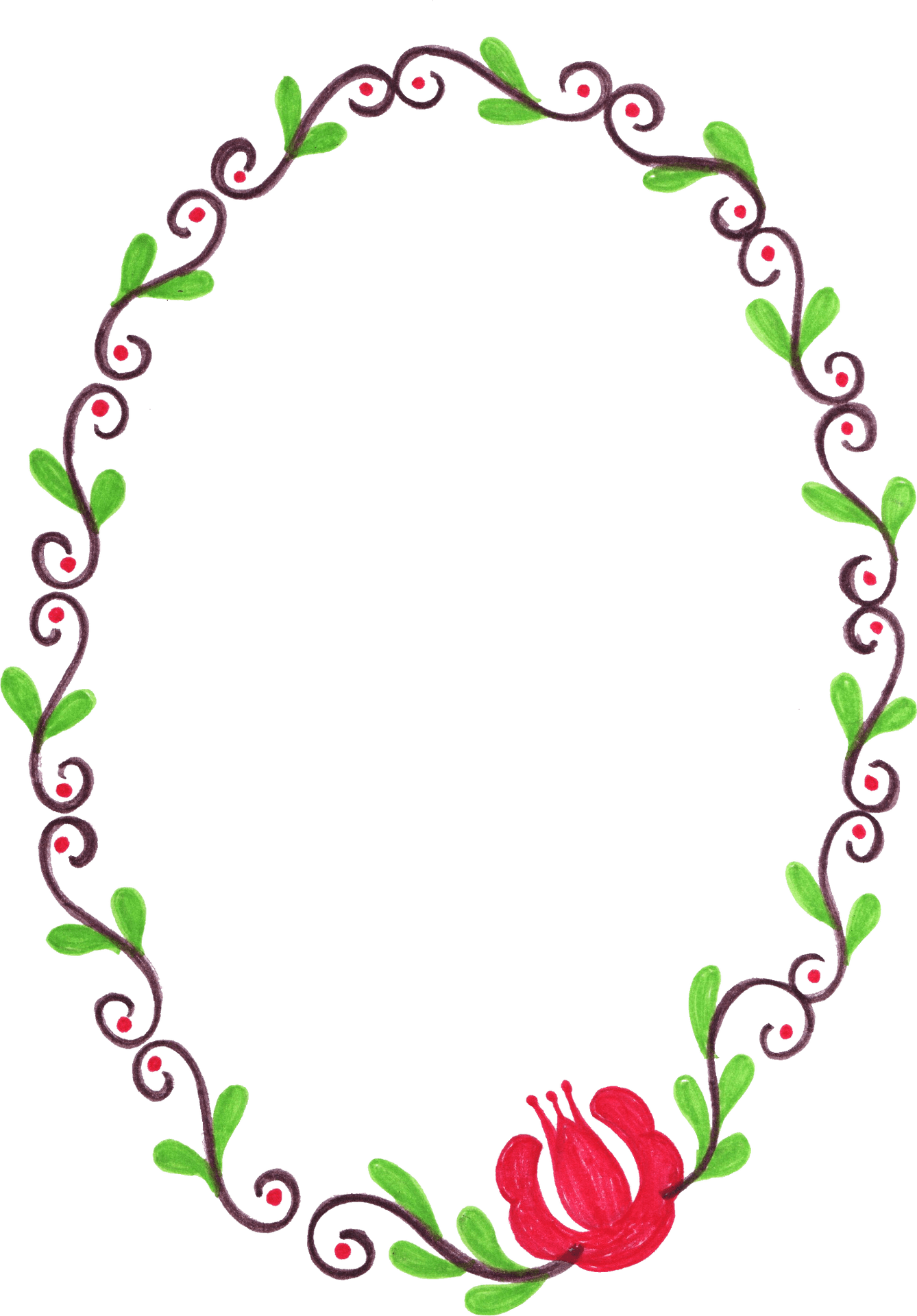 Hand Painted Floral Oval Frame PNG