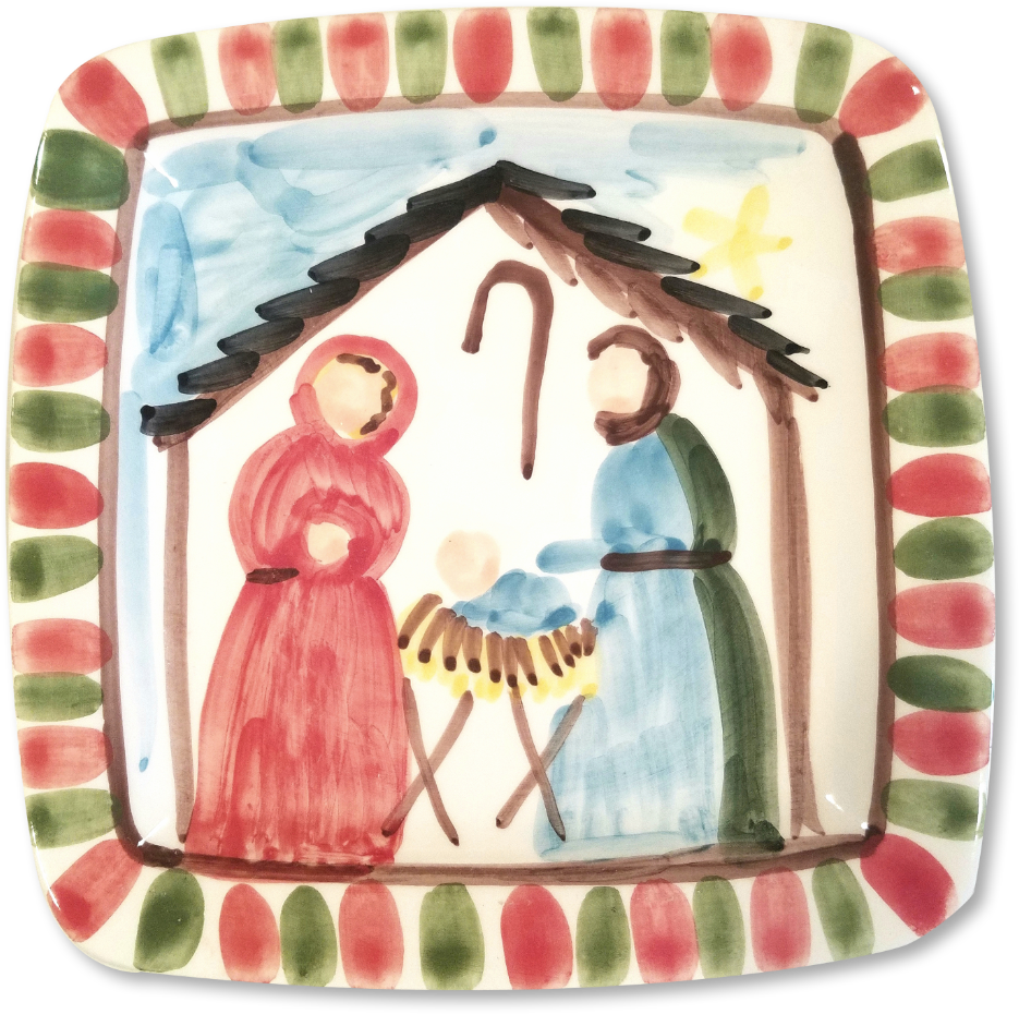 Hand Painted Nativity Scene Plate PNG