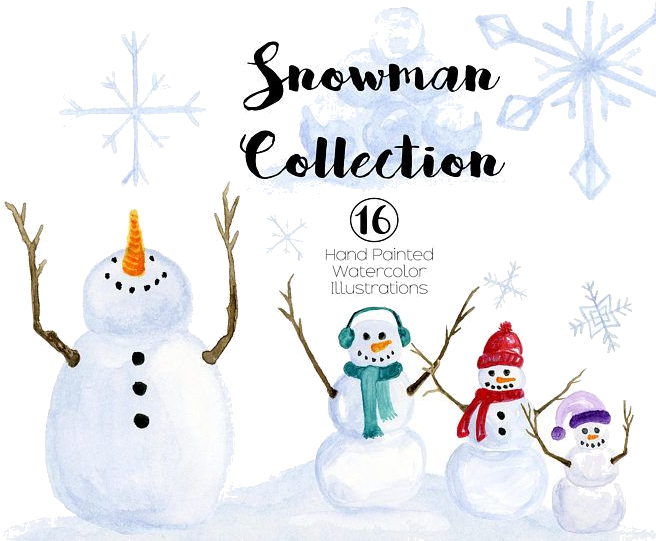 Hand Painted Snowman Collection Clipart PNG