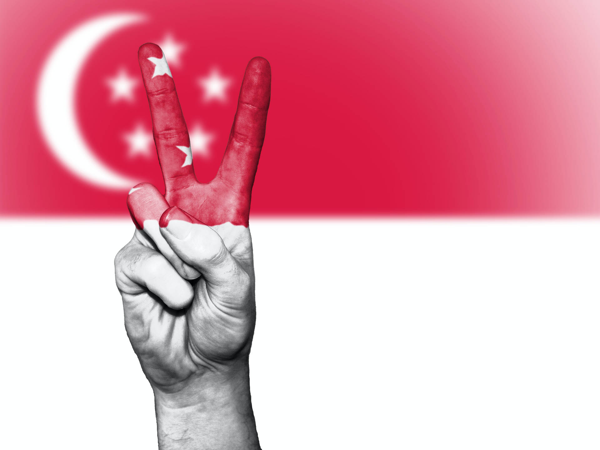 Hand Peace Symbol Singapore Flag Wallpaper