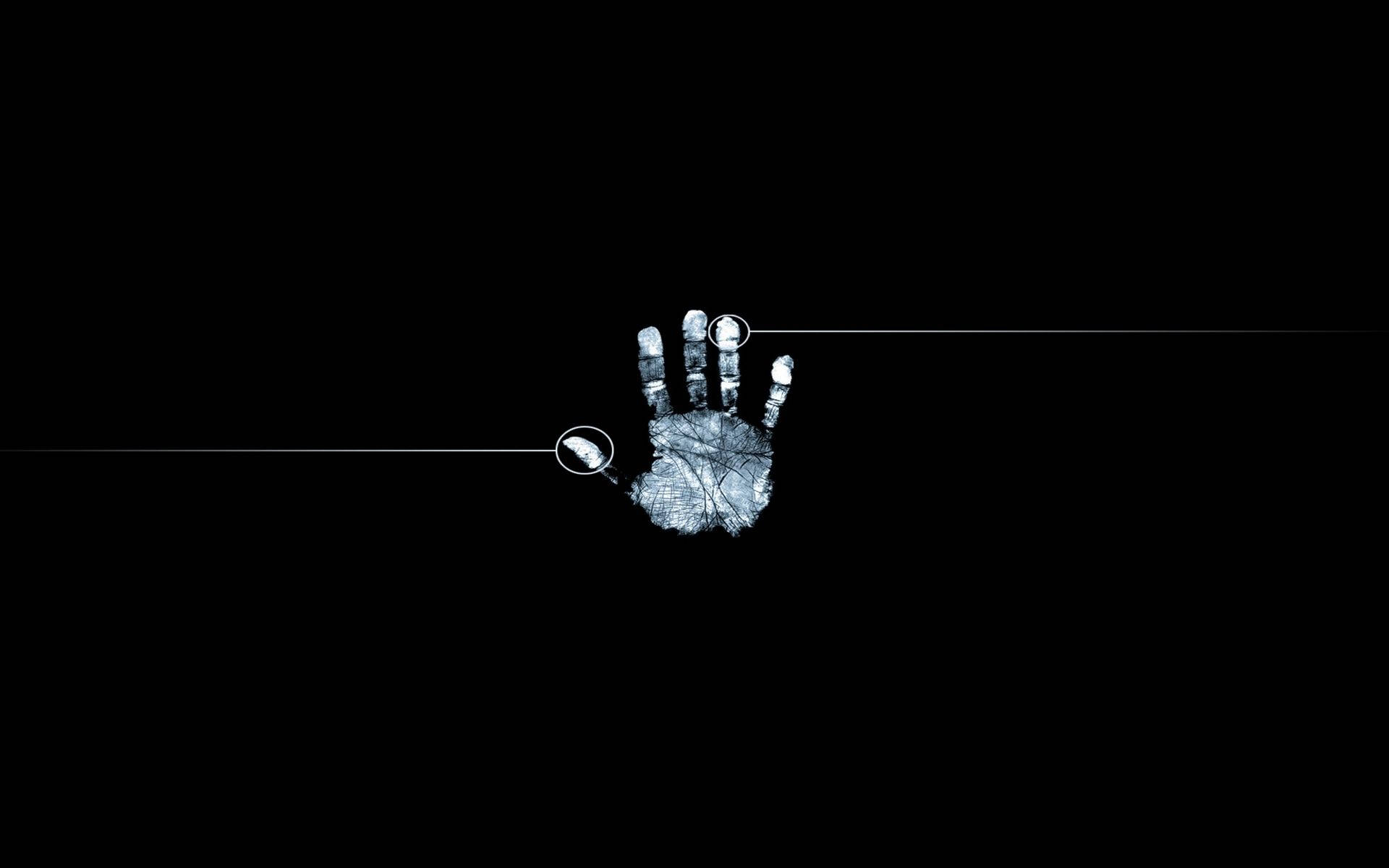 Cool wallpaper of white hand print biometrics on black background. 