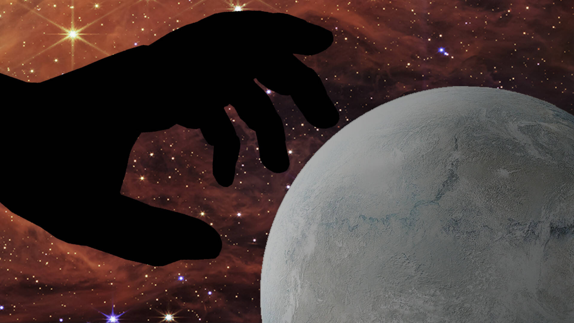 Hand Silhouette With Planet Universal Wallpaper
