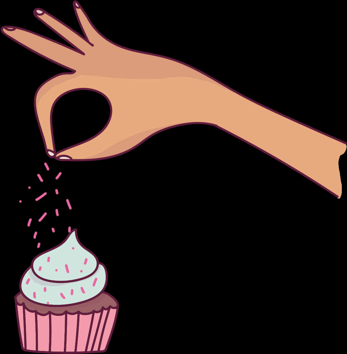 Hand Sprinkling Toppingson Cupcake PNG