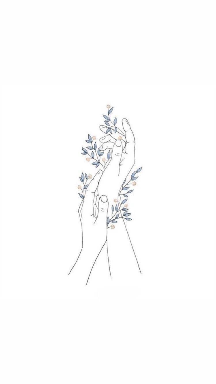 Hand With Flowers Aesthetic Sketches Wallpaper