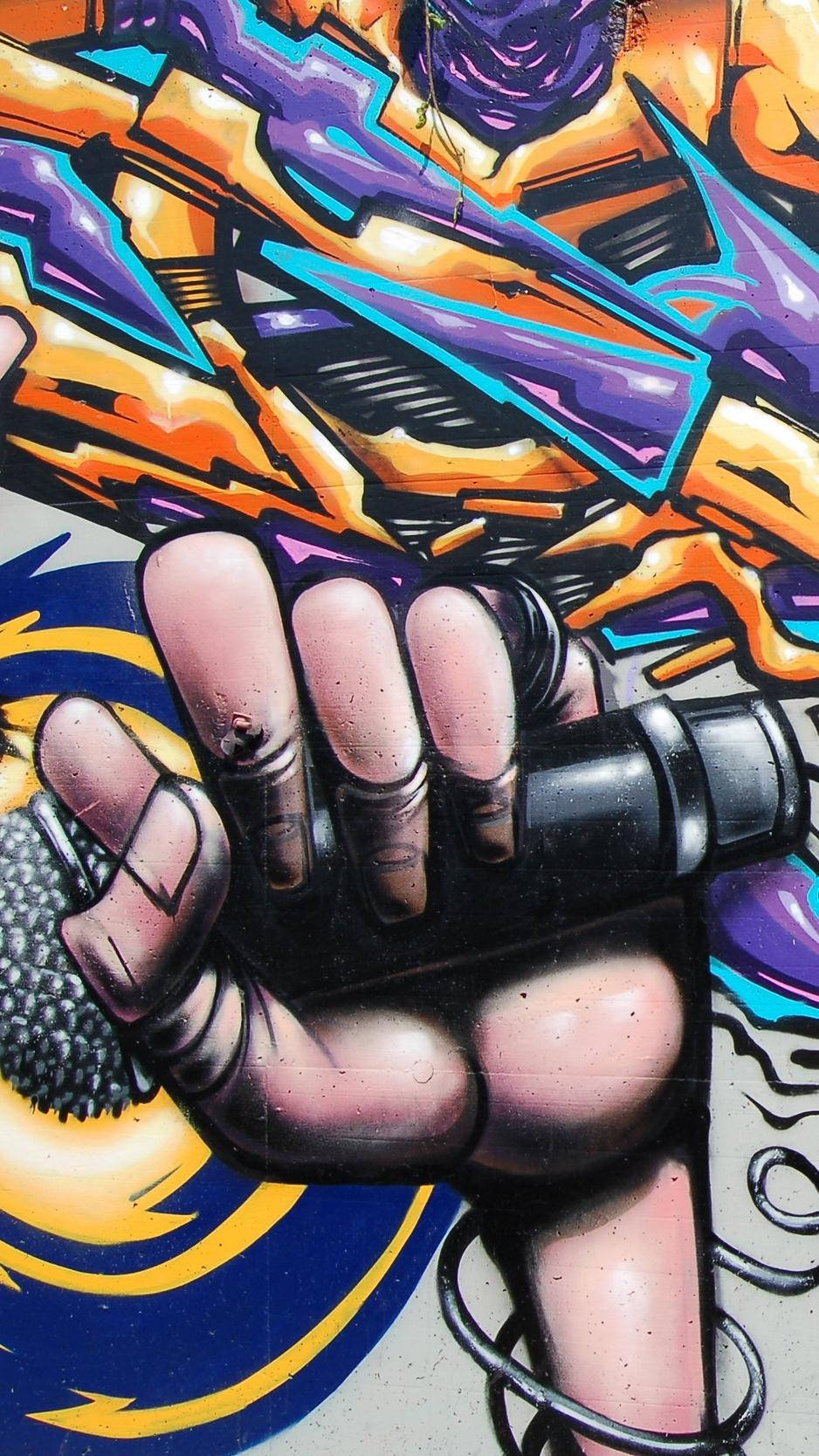 Hand With Microphone Graffiti Iphone Wallpaper