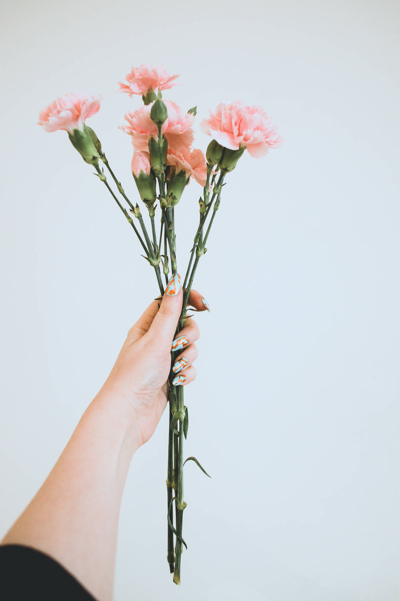 Hånd med Pink Blomster Æstetik Wallpaper