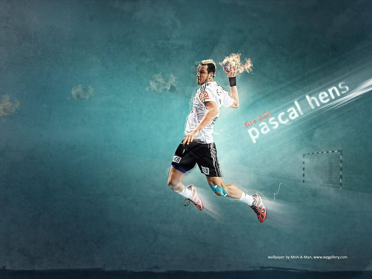 Handboldspiller Pascal Hens fører en stor grøn papegøje på en trekantet baggrund. Wallpaper