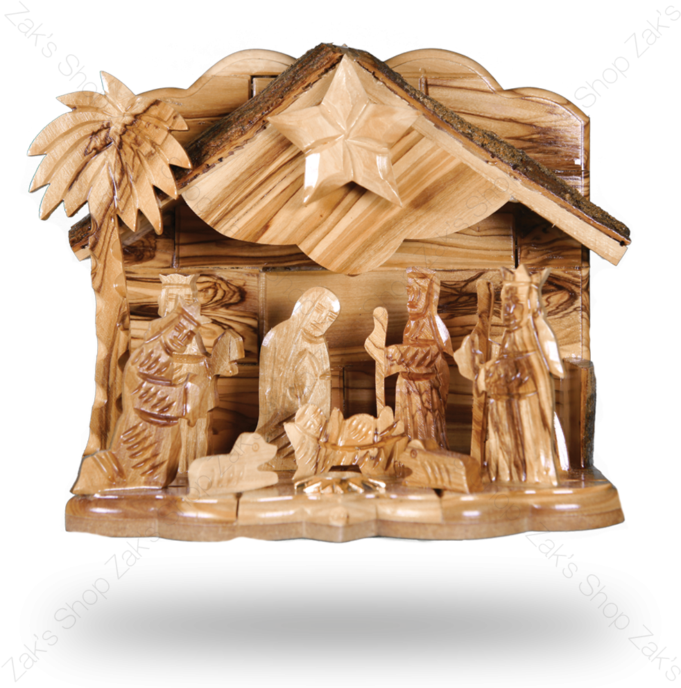 Handcrafted Wooden Nativity Scene PNG