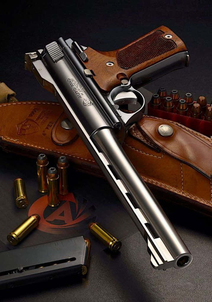 Revolver Handgun With Leather Case Picture