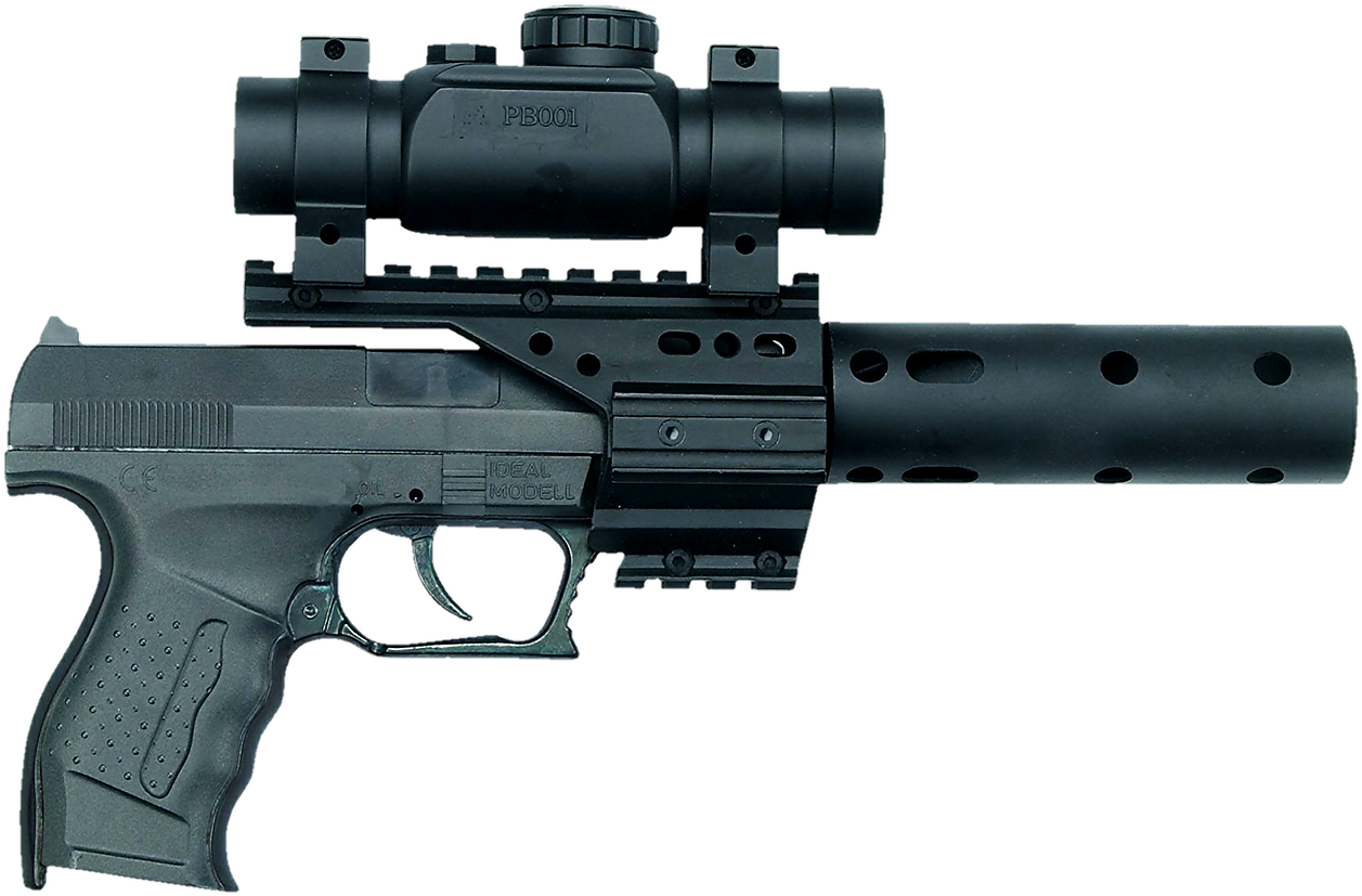 Handgun_with_ Suppressor_and_ Scope PNG