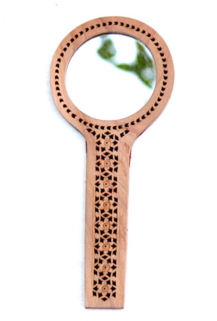 Handheld Wooden Mirrorwith Intricate Carvings PNG