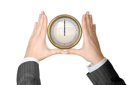 Hands Holding Clock Against Black Background PNG