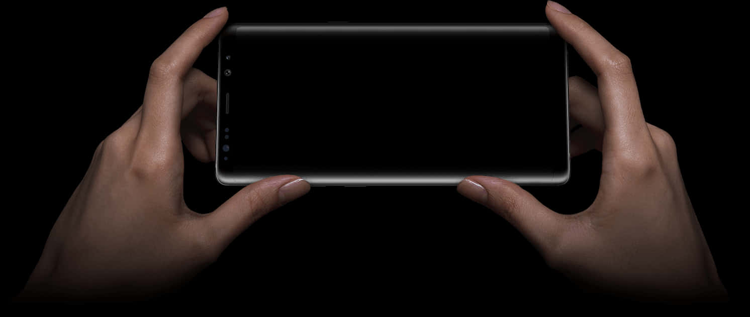 Hands Holding Smartphone Horizontal Black Background PNG
