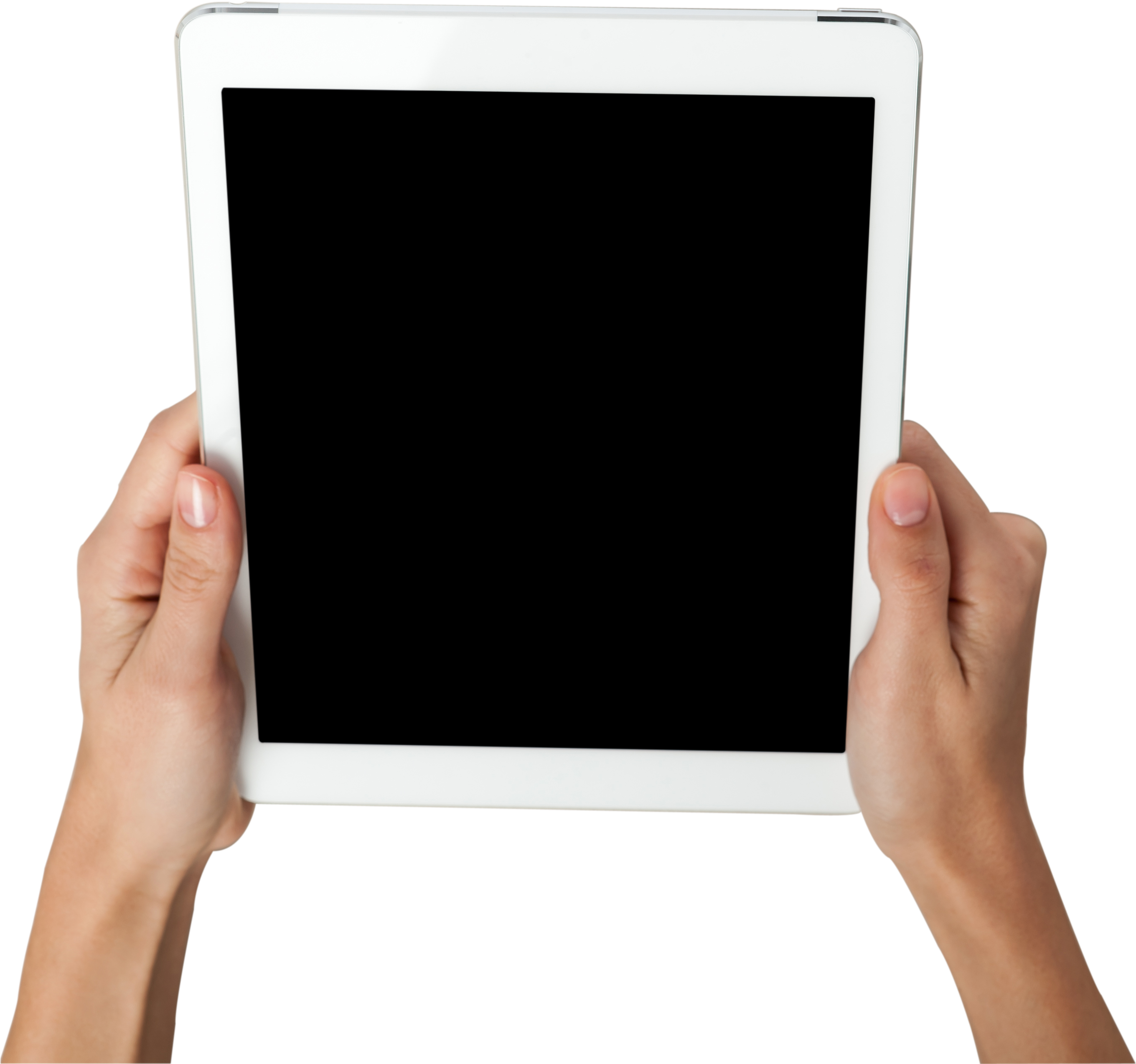 Hands Holding Tablet With Blank Screen PNG