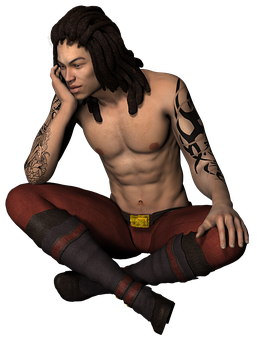Handsome Animated Character Tattooed PNG