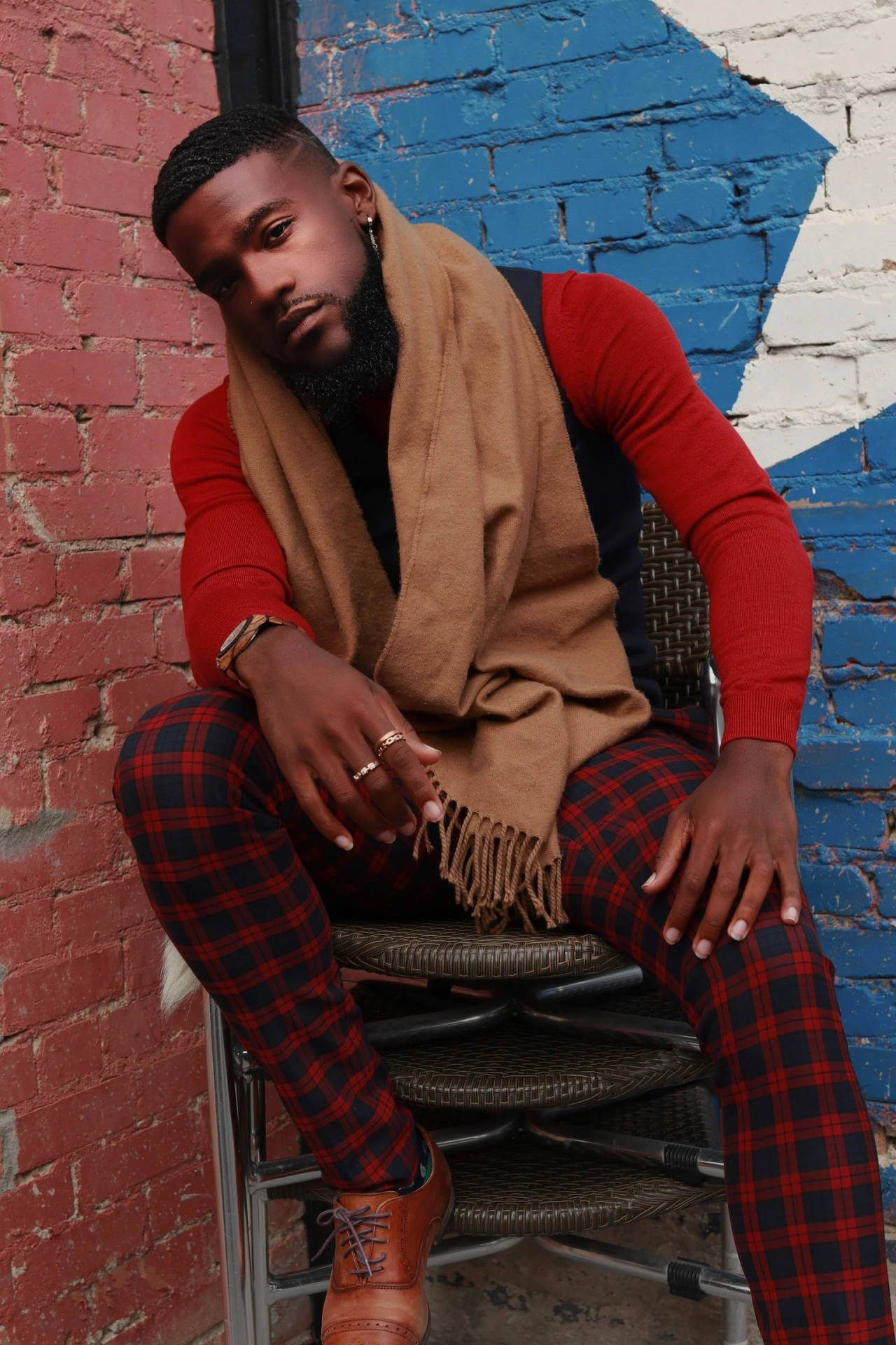 Handsome Black Man Checkered Pants Wallpaper