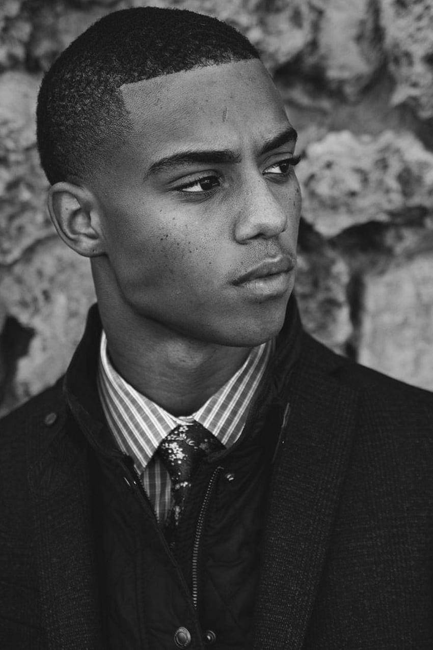 Handsome Black Man Grayscale Wallpaper