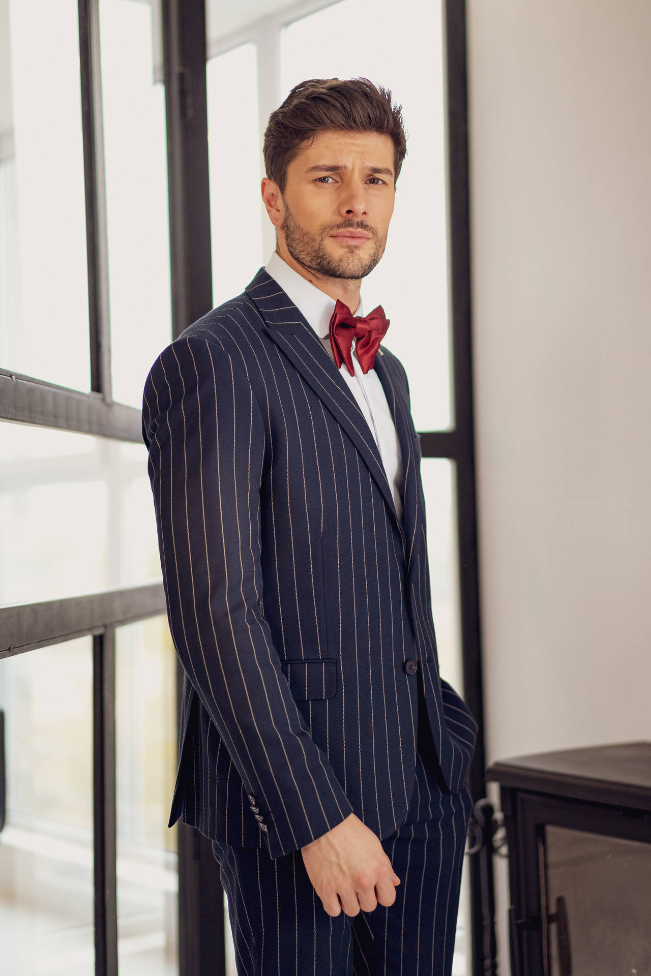 Handsome Man Pinstripe Suit Wallpaper