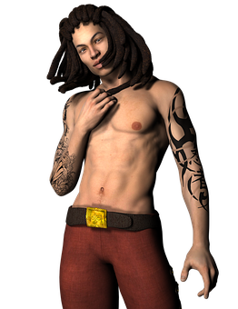 Handsome Tribal Tattooed Man PNG