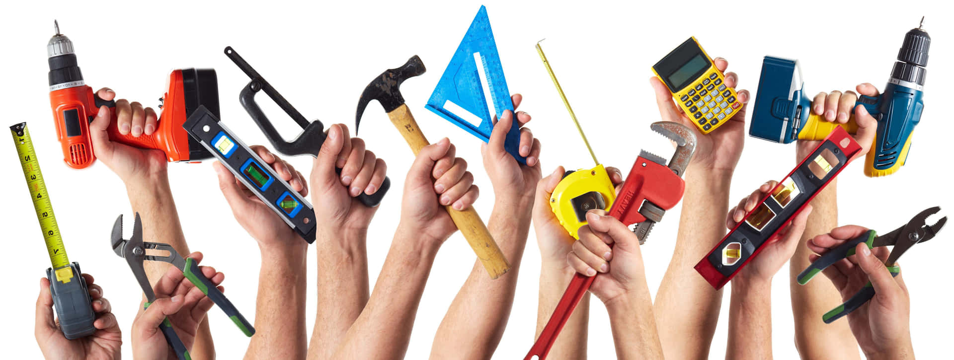 A Group Of Hands Holding Different Tools
