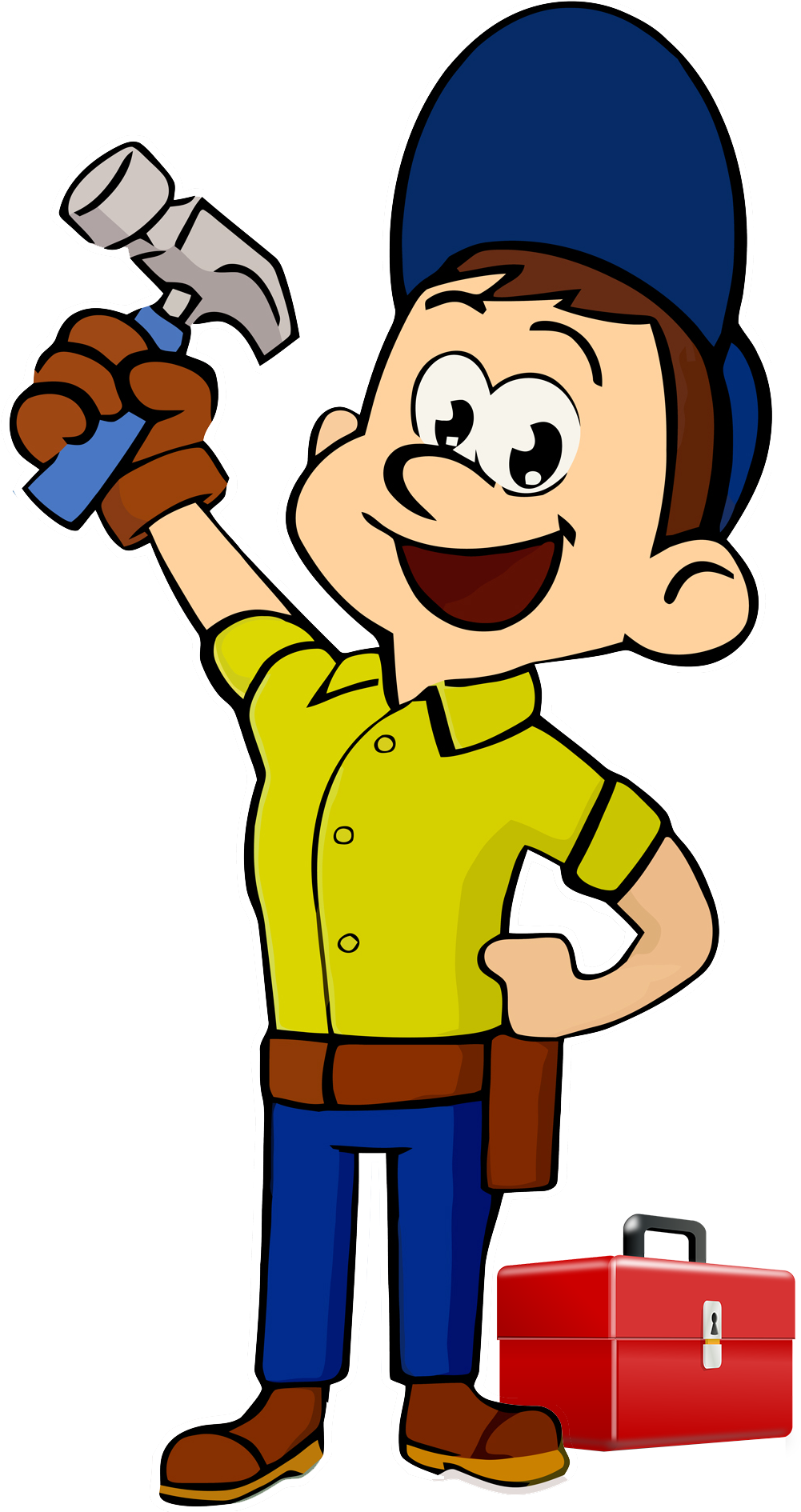 Handyman Cartoon Character Holding Hammer PNG
