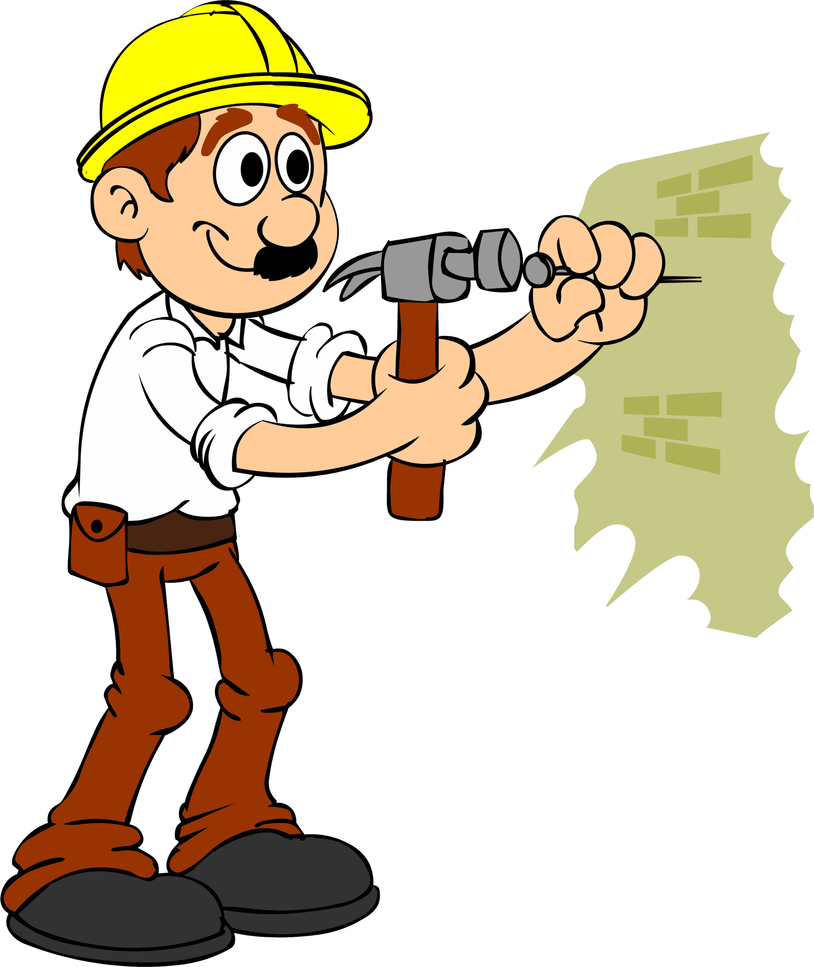 Handyman Cartoon Hammering Wall.png PNG