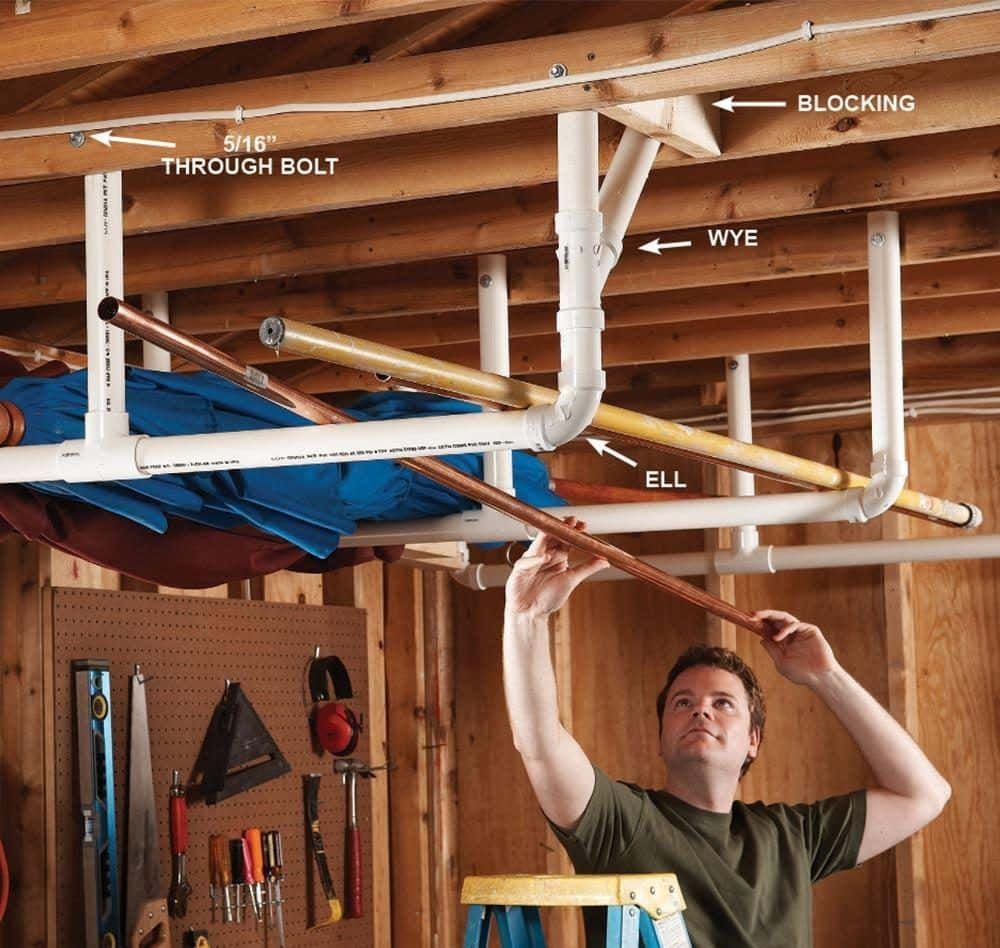 A Man Is Working On A Garage Ceiling