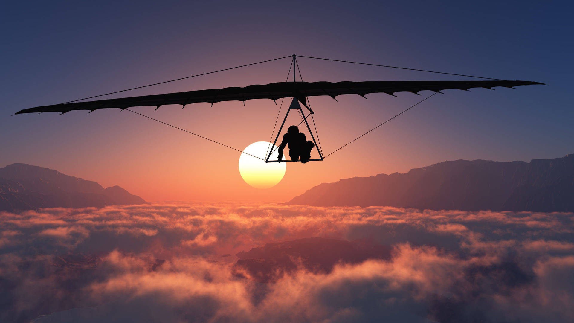 Hang Gliding Over Clouds Sunset Wallpaper