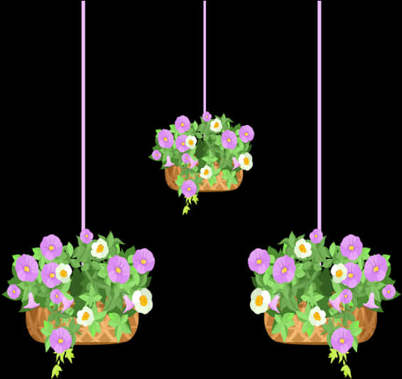 Hanging Flower Pots Vector Illustration PNG
