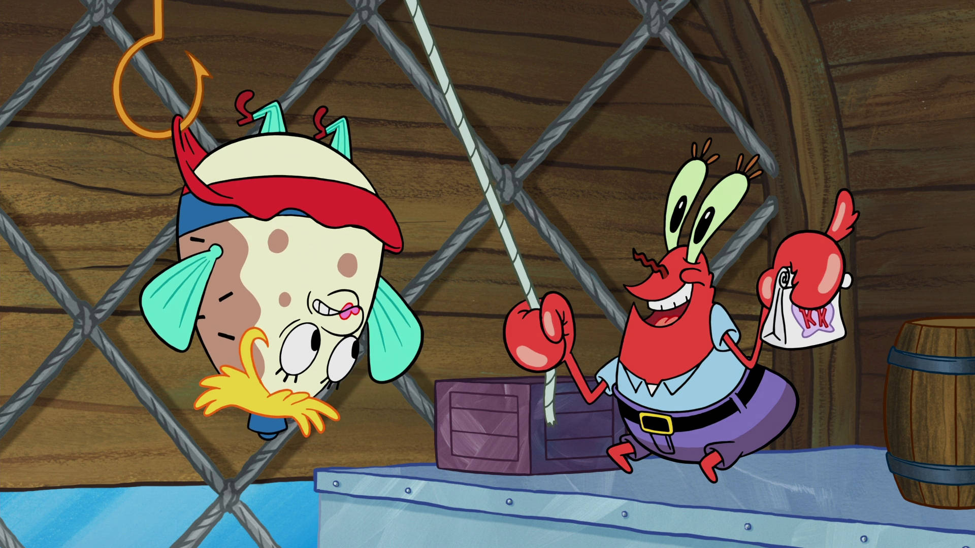 Hanging Mrs. Puff With Mr. Krabs Wallpaper