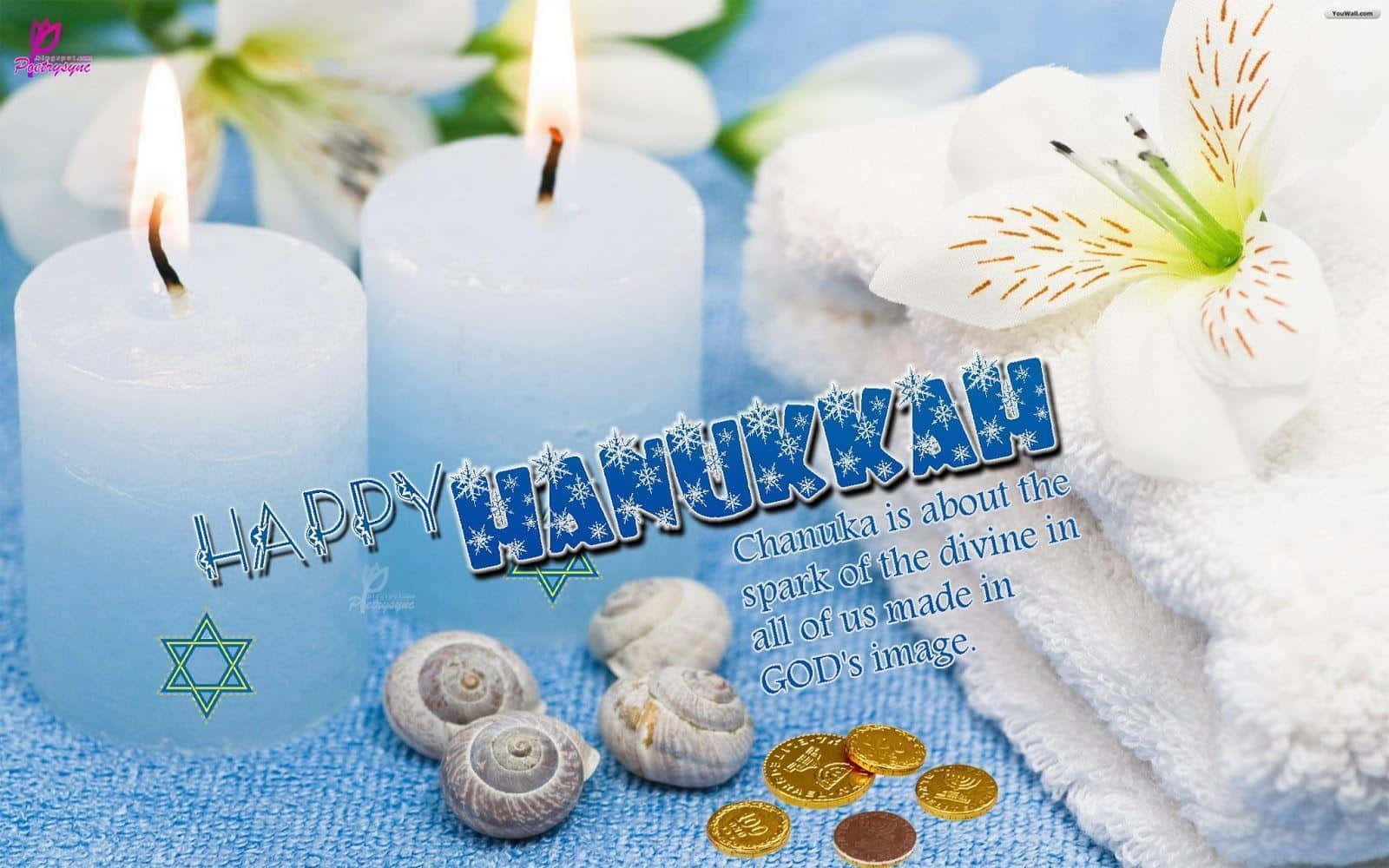 Fejrhanukkah Med Denne Smukke Blå Og Hvide Menorah Som Tapet Til Din Computer Eller Mobil!