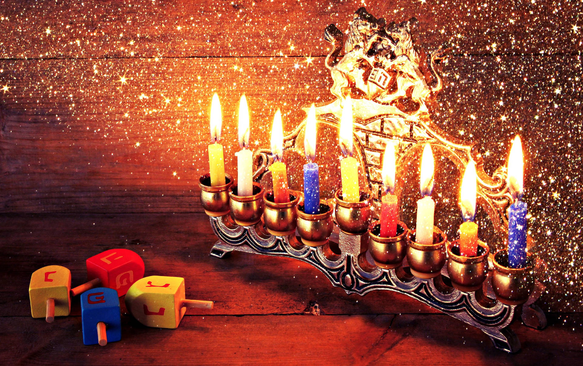 Hanukkah Candles And Dreidels Background