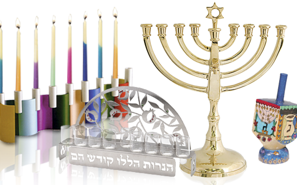 Hanukkah Menorahand Dreidels Display PNG