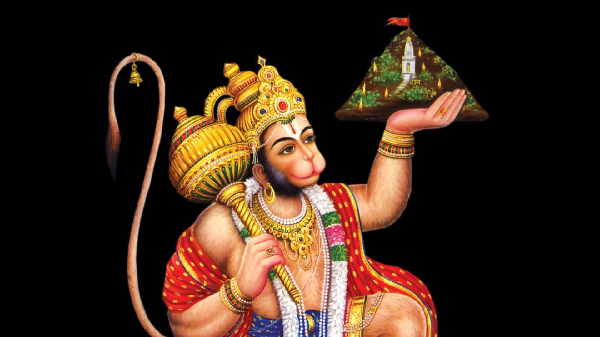 Hanumansosteniendo Una Imagen De Un Templo