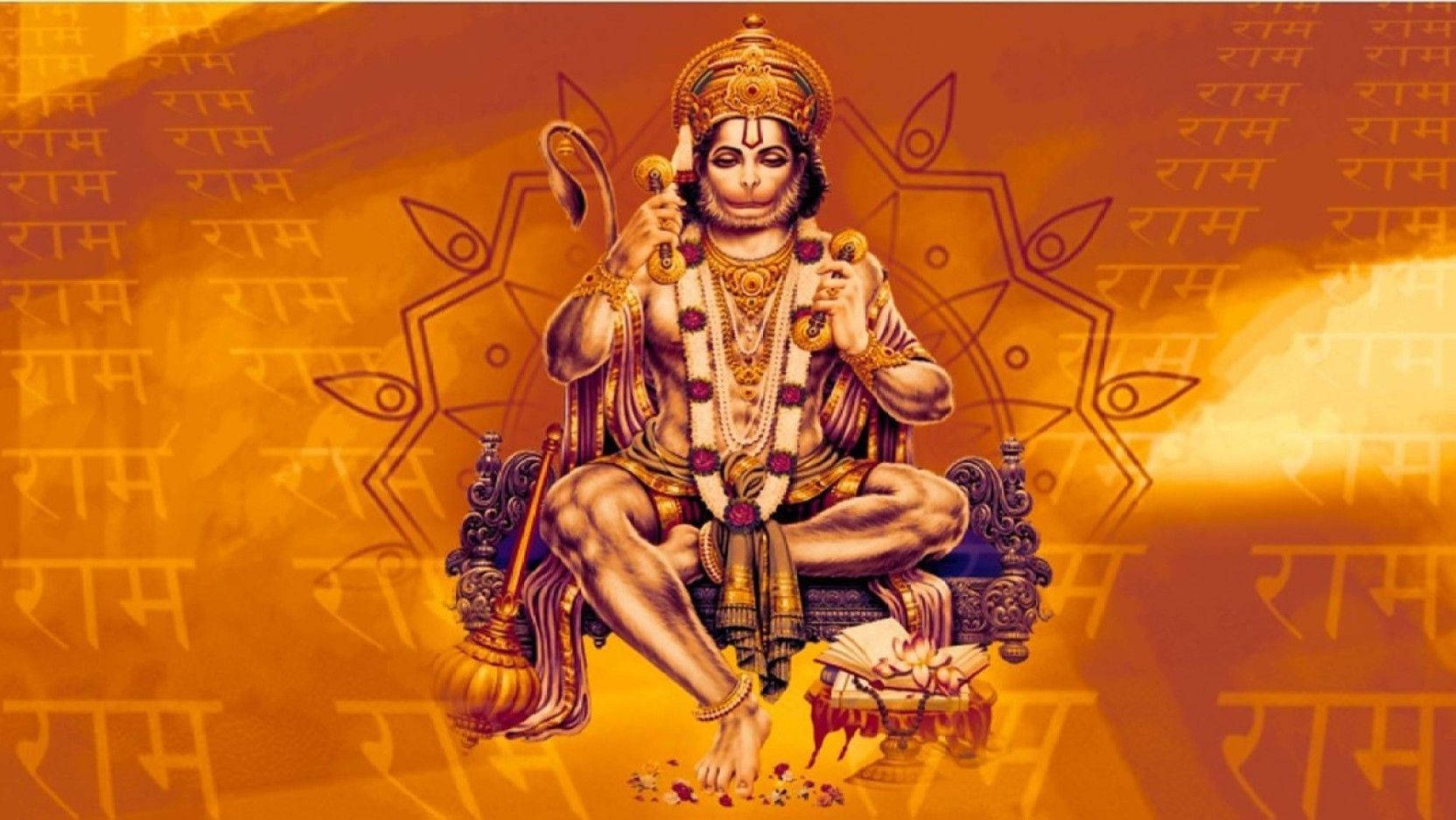 Hanuman On Gold Flower Symbol 4k Hd
