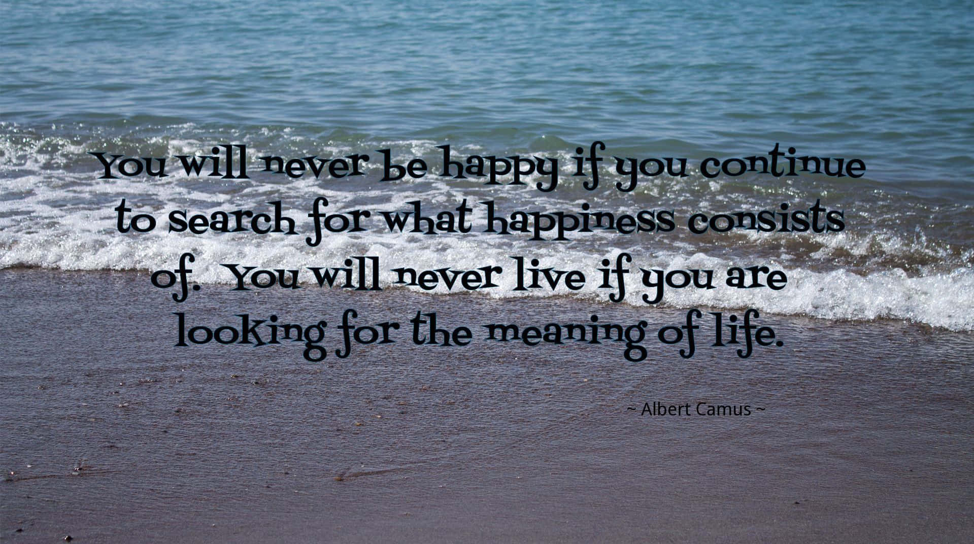 Download Happiness Quote Beach Waves Albert Camus Wallpaper ...