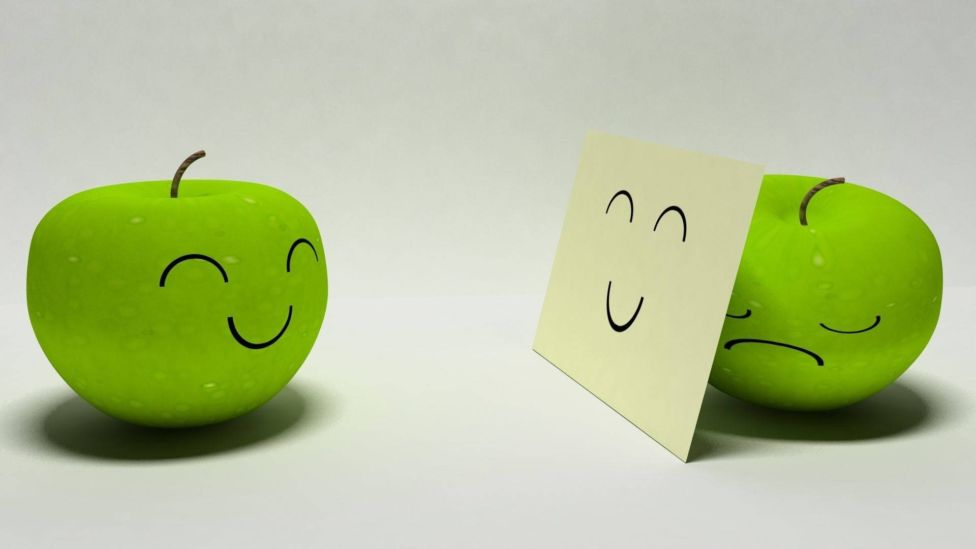 The Duality of Emotions: Happy and Sad Apples Wallpaper