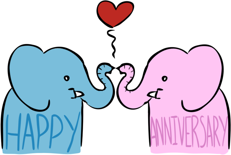 Happy Anniversary Elephants Love Heart Balloon PNG