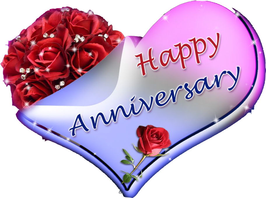 Happy Anniversary Heart Roses Graphic PNG