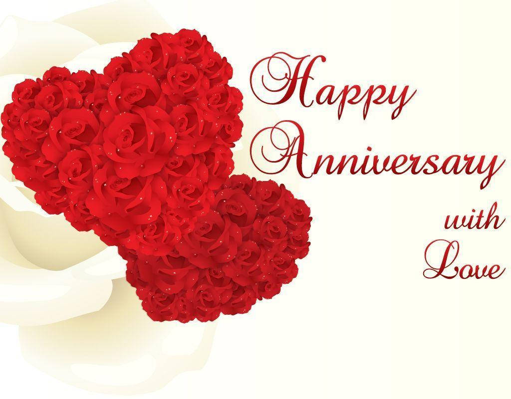Happy Anniversary Heart-Shaped Roses Wallpaper