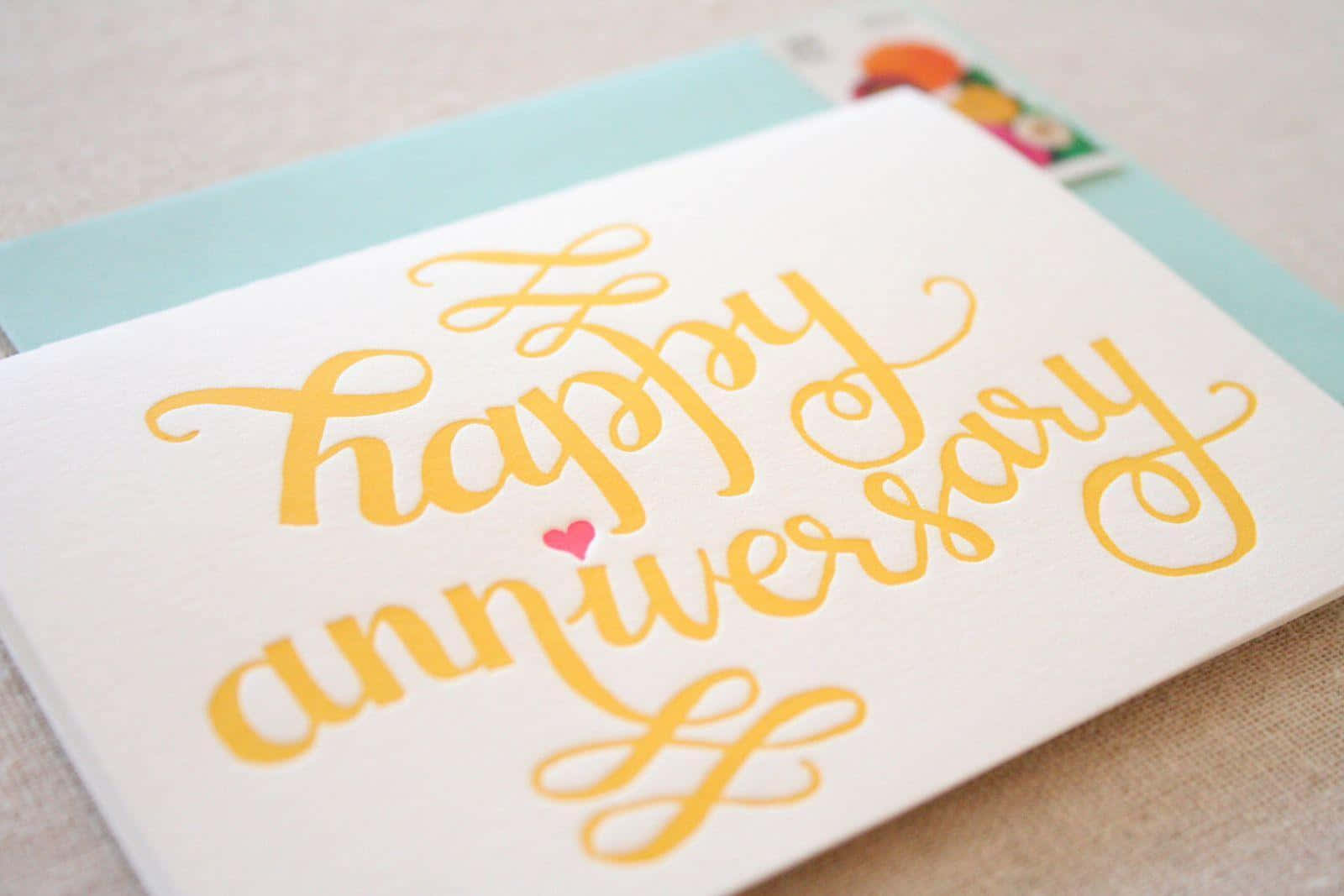 Happy Anniversary Card With Yellow Lettering
