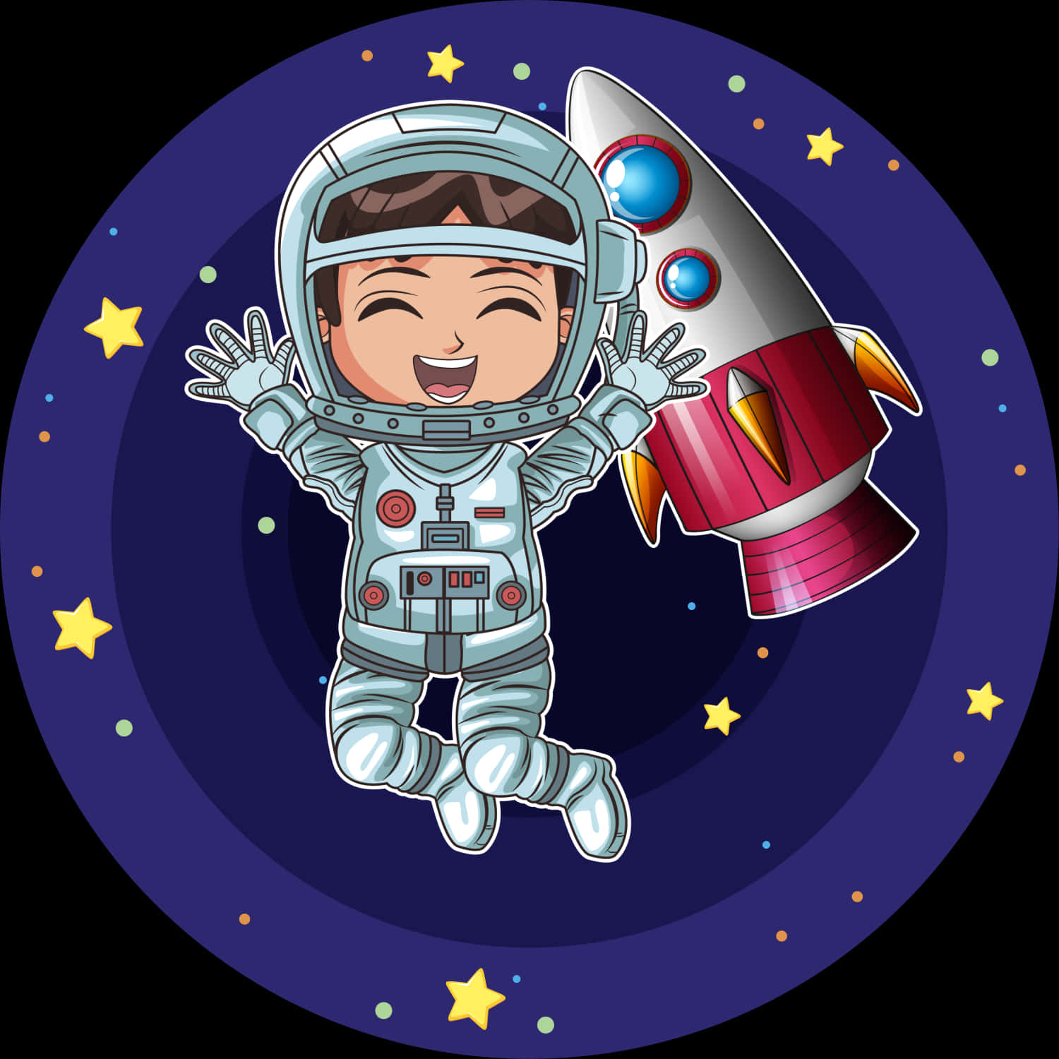Happy Astronaut With Spaceship Cartoon PNG