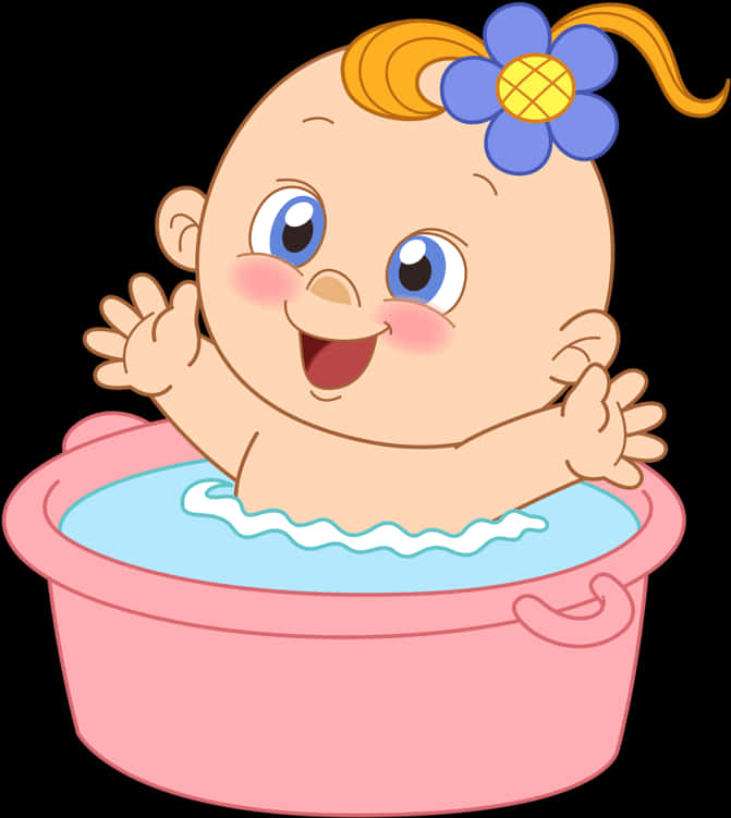 Happy Baby Bath Time Cartoon PNG