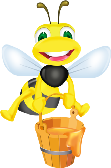 Happy Bee With Honey Bucket PNG