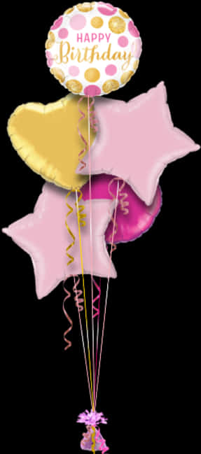 Happy Birthday Balloons Pinkand Gold PNG