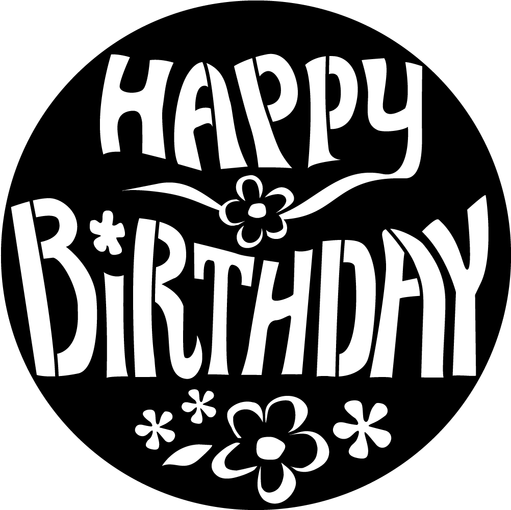 Happy Birthday Blackand White Circle Design PNG