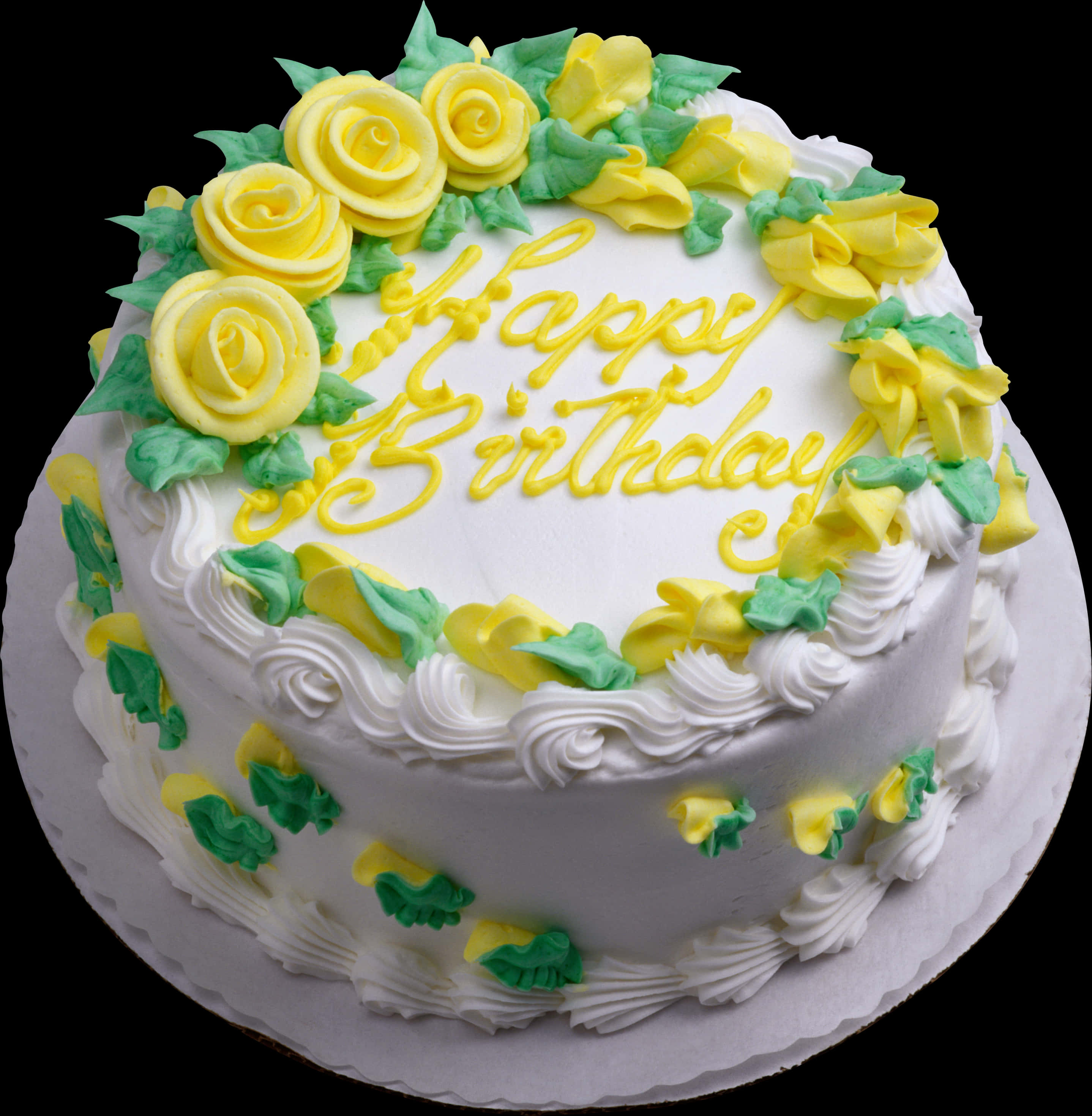Happy Birthday Cakewith Yellow Flowers PNG