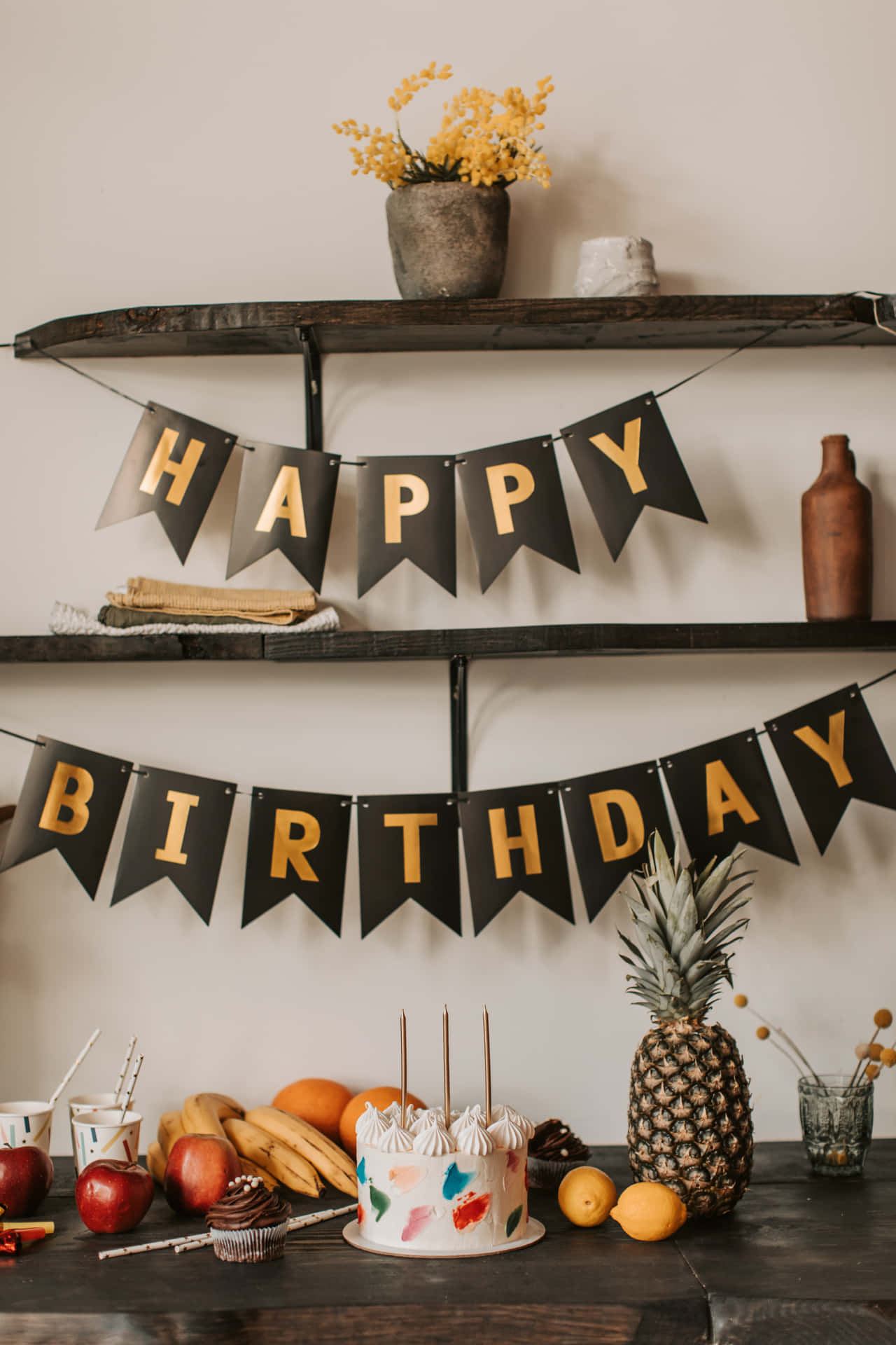 Gold Black Happy Birthday Banner Picture