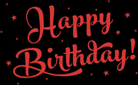 Happy Birthday Red Script Stars Black Background PNG