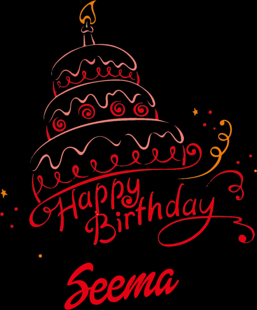 Happy Birthday Seema Cake Illustration PNG